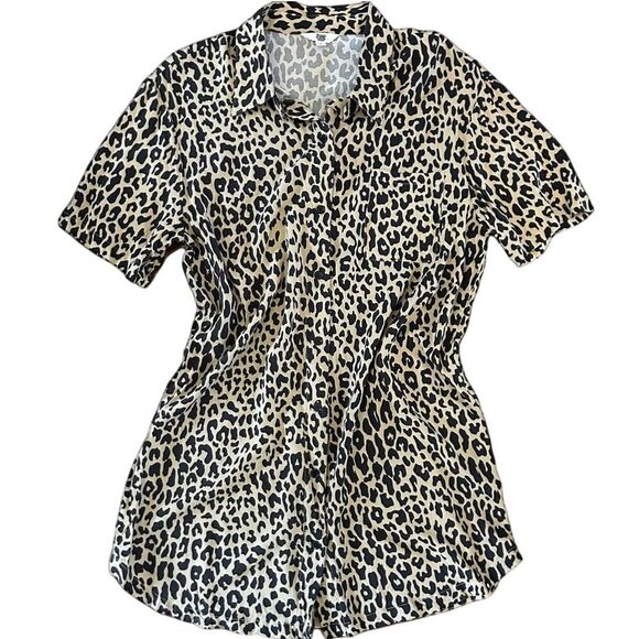 Dresses & Skirts - Ascot & Hart Leopard Print‎ Button Down Oversized Short Sleeve Dress Size Small